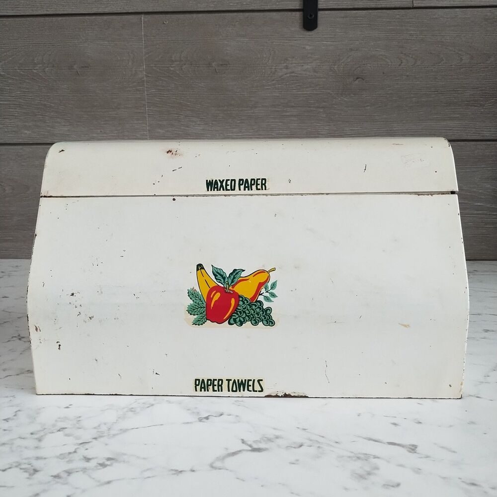 Vintage Wax Paper Towel Dispenser With Fruit Wall Hanging Country Cottage Decor